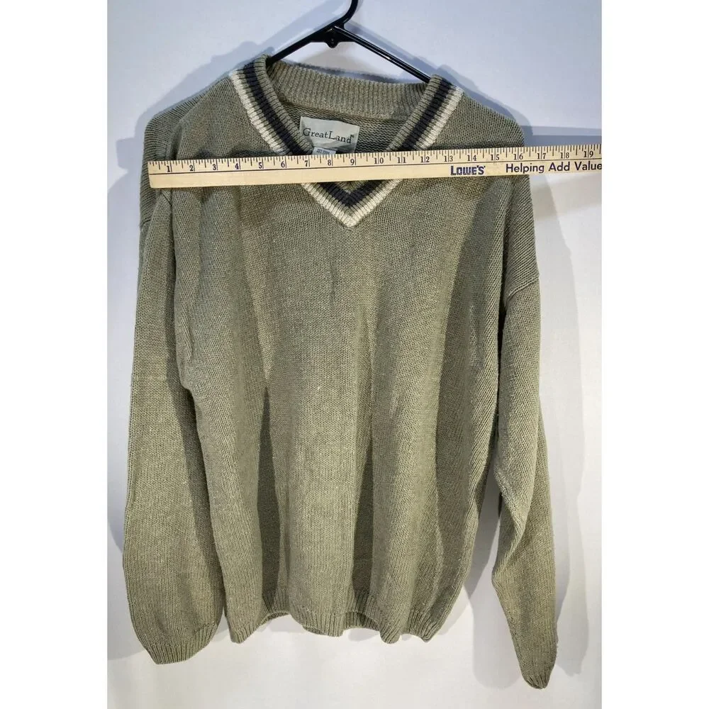 Vintage GreatLand Neck Cricket Sweater M Green Ramie Cotton Preppy Grandpacore